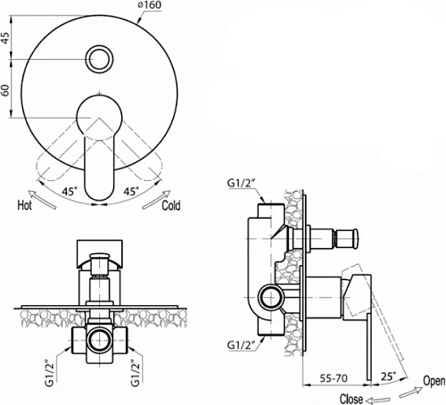 Смеситель для душа CEZARES LACONICO-C-VDI-BLC Смеситель для душа CEZARES LACONICO-C-VDI-BLC