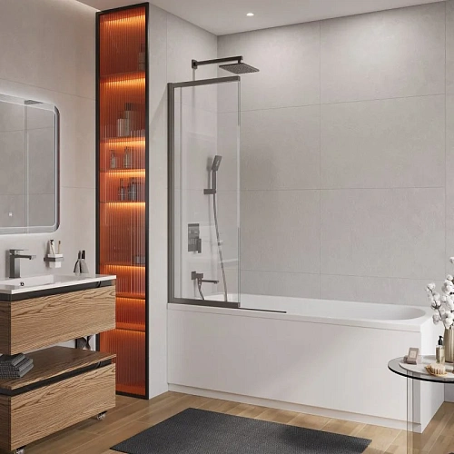 Шторка на ванну CEZARES SLIDER-FIX-VF-11-90/150-C-GM с фиксированным креплением одной створки цвет профиля оружейная сталь стекло прозрачное Шторка на ванну CEZARES SLIDER-FIX-VF-11-90/150-C-GM с фиксированным креплением одной створки цвет профиля оружейная сталь стекло прозрачное