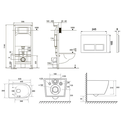 Комплект инсталляции TECE TECEspring Base K401204WCR с клавишей смыва, черн. матовый и унитазом модель R Комплект инсталляции TECE TECEspring Base K401204WCR с клавишей смыва, черн. матовый и унитазом модель R