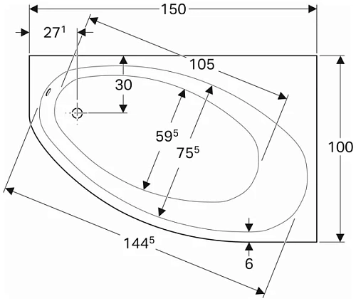 Акриловая ванна Geberit Renova Nr.1 150x100 (левая) 657340 Акриловая ванна Geberit Renova Nr.1 150x100 (левая) 657340