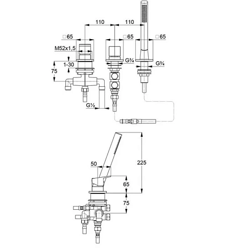 Смеситель для ванны Kludi DECUS 54447N275 оружейная сталь Смеситель для ванны Kludi DECUS 54447N275 оружейная сталь