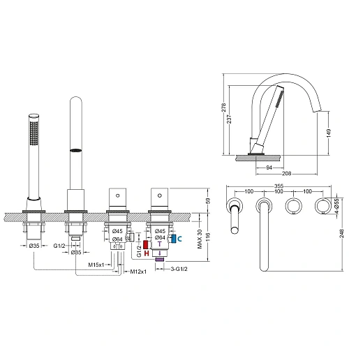 Смеситель на борт ванны Timo Saona 2330/00Y с термостатом хром Смеситель на борт ванны Timo Saona 2330/00Y с термостатом хром