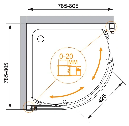 Душевой уголок CEZARES MOMENTO-R-2-80-C-Cr 80x80см стекло прозрачное, профиль хром Душевой уголок CEZARES MOMENTO-R-2-80-C-Cr 80x80см стекло прозрачное, профиль хром