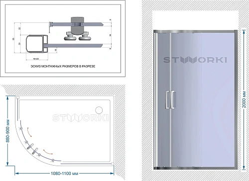 Душевой уголок STWORKI Лунд 110x90 см профиль хром глянец 412802 Душевой уголок STWORKI Лунд 110x90 см профиль хром глянец 412802