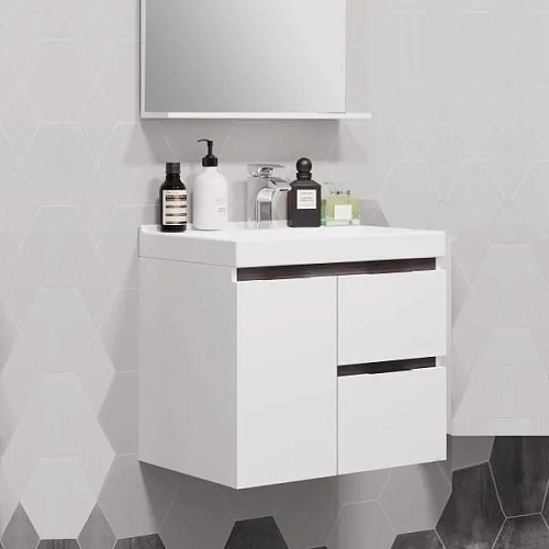 Тумба под раковину Aquaton Рене 60 белый, грецкий орех 1A222101NRC80 Тумба под раковину Aquaton Рене 60 белый, грецкий орех 1A222101NRC80