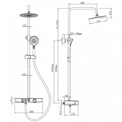 Душевая система BERGES MORANS 075002 с изливом и термостатом, черный матовый Душевая система BERGES MORANS 075002 с изливом и термостатом, черный матовый