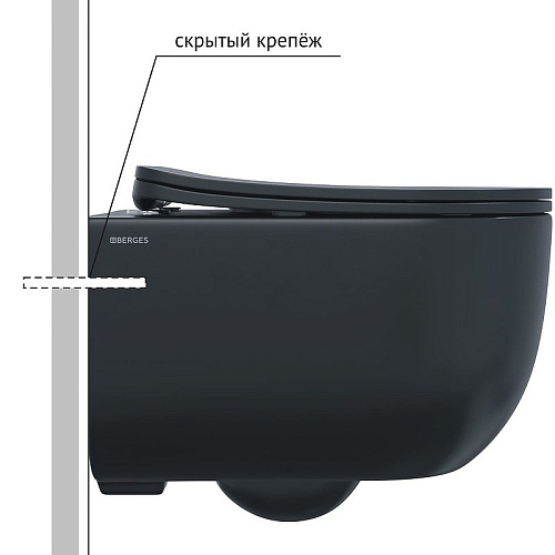 Унитаз подвесной BERGES VENTAS Black Rimless сиденье дюропласт Ventas Slim SO, микролифт, быстросъём 082136 Унитаз подвесной BERGES VENTAS Black Rimless сиденье дюропласт Ventas Slim SO, микролифт, быстросъём 082136