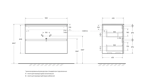 Тумба под раковину BelBagno UNO-900-2C-SO-AO подвесная, голубой матовый, 900x455x608 Тумба под раковину BelBagno UNO-900-2C-SO-AO подвесная, голубой матовый, 900x455x608