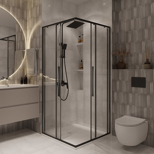 Душевой уголок Niagara Nova NG-6822-34BLACK (80x80x195) квадратная, раздвижная, черный матов, стекло прозрачное Душевой уголок Niagara Nova NG-6822-34BLACK (80x80x195) квадратная, раздвижная, черный матов, стекло прозрачное