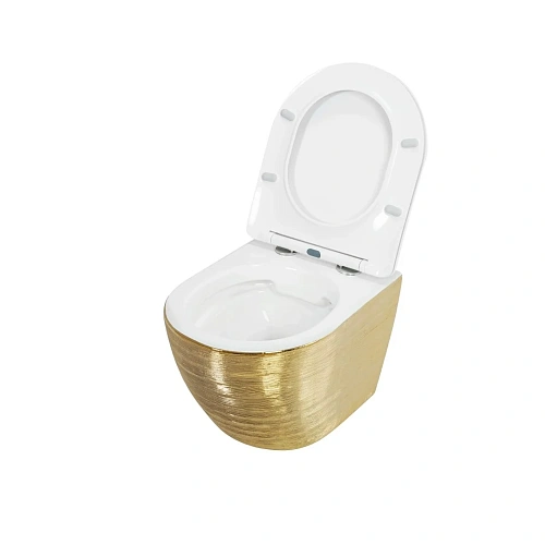 Унитаз подвесной GROSSMAN GR-4455GWS 480x365x370 золотой внутри белый безободковый с тонкой крышкой Унитаз подвесной GROSSMAN GR-4455GWS 480x365x370 золотой внутри белый безободковый с тонкой крышкой