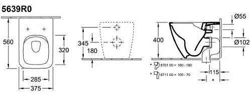 Унитаз приставной Villeroy & Boch Legato 5639R0R1 (5639 R0 R1) CeramicPlus, без смывного обода Унитаз приставной Villeroy & Boch Legato 5639R0R1 (5639 R0 R1) CeramicPlus, без смывного обода