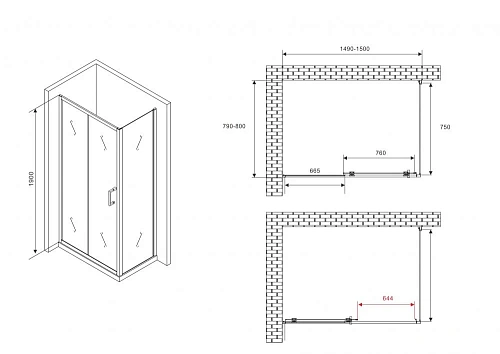 Душевой уголок ABBER Schwarzer Diamant AG30150B5-S80B5 150x80 см универсальный, профиль черный, стекло прозрачное Душевой уголок ABBER Schwarzer Diamant AG30150B5-S80B5 150x80 см универсальный, профиль черный, стекло прозрачное