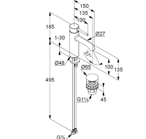 Смеситель для раковины Kludi BOZZ 38288N576 брашированный никель Смеситель для раковины Kludi BOZZ 38288N576 брашированный никель