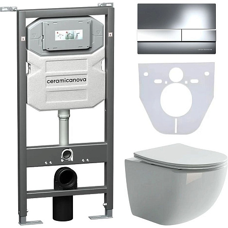 Комплект унитаза Ceramica Nova Сет 4 в 1 инсталляция с кнопкой и шумоизоляцией CN3009_1002CH_1000