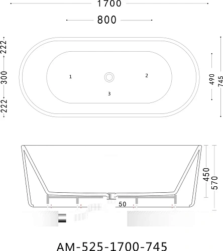 Ванна отдельностоящая ARTMAX AM-525-1700-745 акриловая Ванна отдельностоящая ARTMAX AM-525-1700-745 акриловая