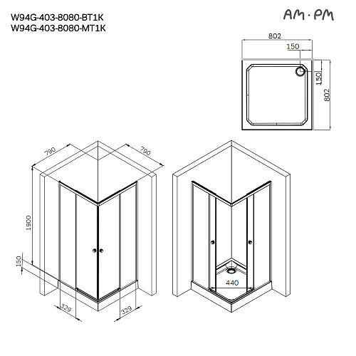 Душевой уголок AM.PM X-Joy W94G-403-8080-MT1K раздвижные двери 80x80 профиль хром матовый, стекло прозрачное Душевой уголок AM.PM X-Joy W94G-403-8080-MT1K раздвижные двери 80x80 профиль хром матовый, стекло прозрачное
