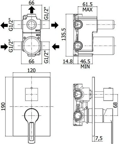 Смеситель для душа Paffoni Ringo RIN019CR/M (с внутренней частью) Смеситель для душа Paffoni Ringo RIN019CR/M (с внутренней частью)