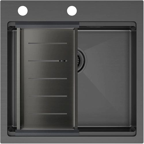 Кухонная мойка Paulmark KRONER-PRO 51 с коландером ADVANCE в цвет мойки, PM705151-GM+A405-GM Кухонная мойка Paulmark KRONER-PRO 51 с коландером ADVANCE в цвет мойки, PM705151-GM+A405-GM