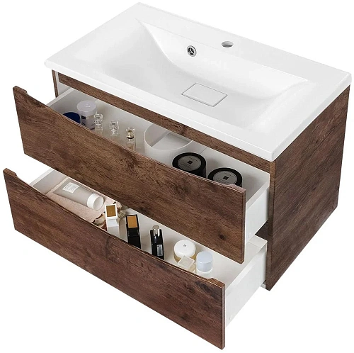 Тумба под раковину Vincea Mia 750 подвесная, 2 выкатных ящика soft close, R.Wood VMC-2MA750RW Тумба под раковину Vincea Mia 750 подвесная, 2 выкатных ящика soft close, R.Wood VMC-2MA750RW