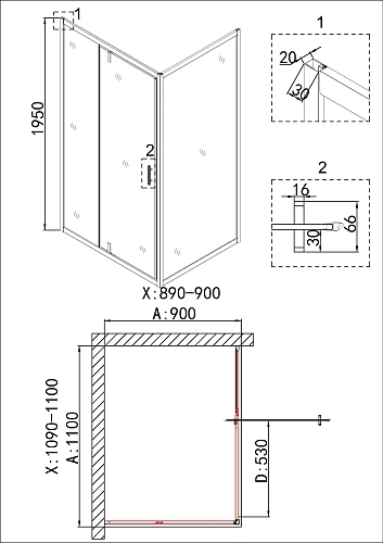 Душевой уголок Niagara Nova NG-43-11AG-A90G (110x90x195) прямоугольная, дверь распашная Душевой уголок Niagara Nova NG-43-11AG-A90G (110x90x195) прямоугольная, дверь распашная