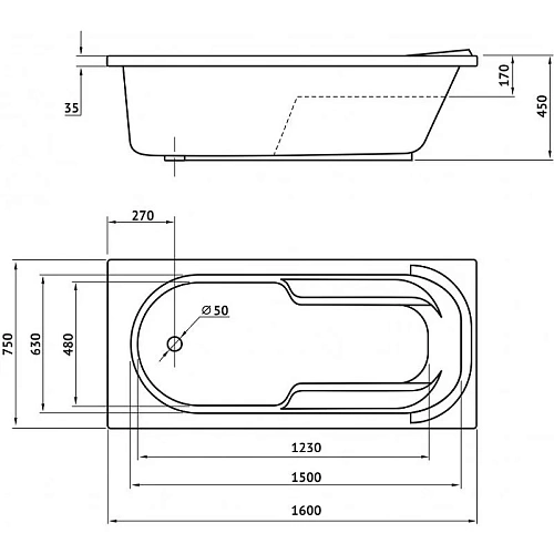 Акриловая ванна BERGES LUMBO 160x75 050002 Акриловая ванна BERGES LUMBO 160x75 050002
