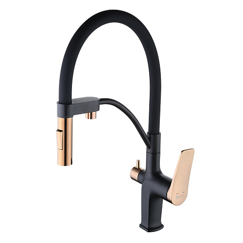 Смеситель для кухни Lemark Bronx LM3761BLR с подключением к фильтру, черный/золото Смеситель для кухни Lemark Bronx LM3761BLR с подключением к фильтру, черный/золото