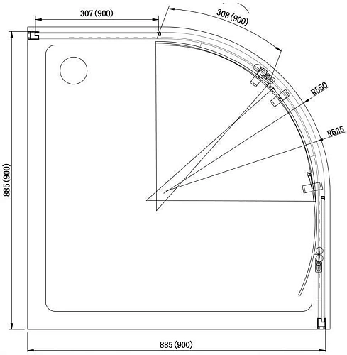 Душевой уголок Aquanet Alfa NAA2142 90x90, R550, прозрачное стекло 00203799 Душевой уголок Aquanet Alfa NAA2142 90x90, R550, прозрачное стекло 00203799