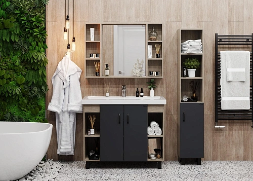 Тумба под раковину Onika Тимбер 100 см 110010 напольная, серая мат./дуб сонома (для Фостер 100) Тумба под раковину Onika Тимбер 100 см 110010 напольная, серая мат./дуб сонома (для Фостер 100)