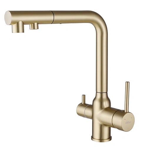 Смеситель для кухни ABBER Emotion AF8814G с подключением фильтра и выдвижной лейкой, золото матовое Смеситель для кухни ABBER Emotion AF8814G с подключением фильтра и выдвижной лейкой, золото матовое