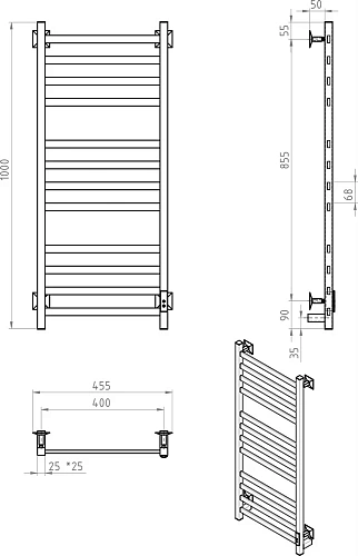 Полотенцесушитель электрический EWRIKA Пенелопа КВ 100х40, черный 551608 Полотенцесушитель электрический EWRIKA Пенелопа КВ 100х40, черный 551608