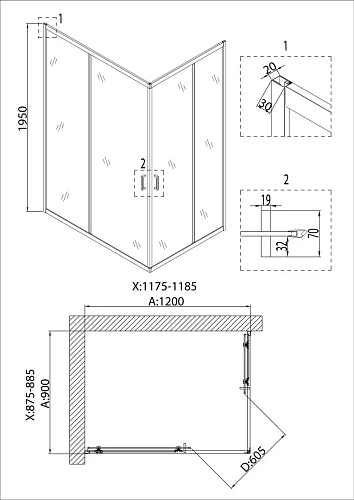 Душевой уголок Niagara Nova NG-6611-08 (120x90x195) прямоугольная, двери раздвижные, 66110811 Душевой уголок Niagara Nova NG-6611-08 (120x90x195) прямоугольная, двери раздвижные, 66110811