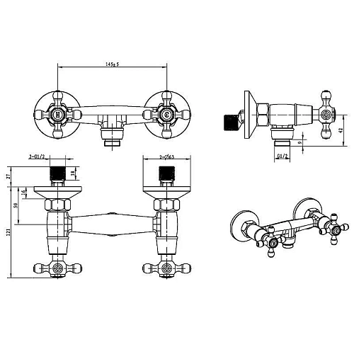 Смеситель для душа Boheme Royal Cristal 294-Royal/CRST black Смеситель для душа Boheme Royal Cristal 294-Royal/CRST black
