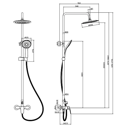 Душевая система Rossinka RS45-45 с регулируемой высотой штанги Душевая система Rossinka RS45-45 с регулируемой высотой штанги