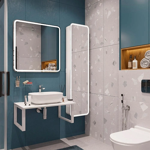 Комплект мебели DIWO Элиста 80 белый мрамор, с раковиной Moduo 50 Square 555084 Комплект мебели DIWO Элиста 80 белый мрамор, с раковиной Moduo 50 Square 555084