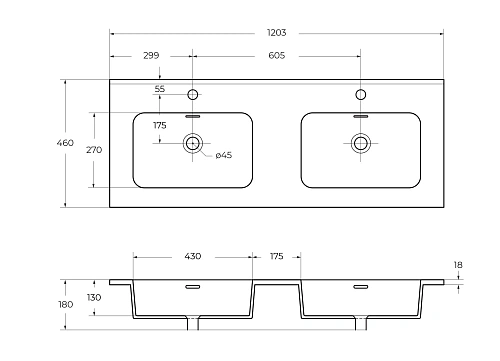 Раковина CEZARES 50135 Bianco 1210x460 керамика Раковина CEZARES 50135 Bianco 1210x460 керамика