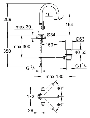 Смеситель для раковины GROHE Atrio Jota с донным клапаном, хром (21022000) Смеситель для раковины GROHE Atrio Jota с донным клапаном, хром (21022000)