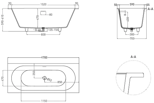 Ванна из искусственного камня Salini ORNELLA AXIS KIT 170x70 104713M S-Sense Ванна из искусственного камня Salini ORNELLA AXIS KIT 170x70 104713M S-Sense