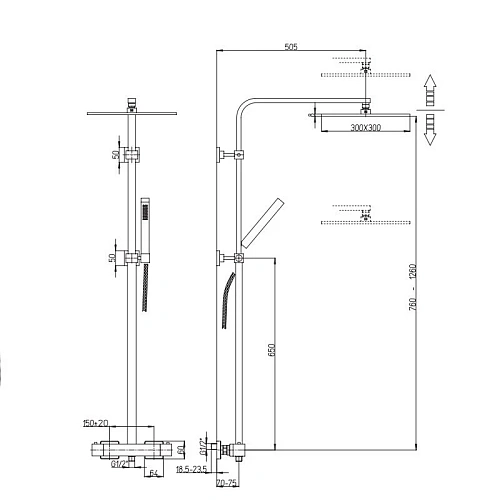 Душевая система Paini Dax 84CR689THSQ4P1 300х300 с термостатом Душевая система Paini Dax 84CR689THSQ4P1 300х300 с термостатом