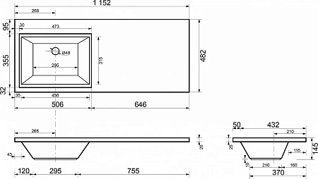 Раковина Style Line Даллас /эстетика 1150x480, левый СС-00000518 Раковина Style Line Даллас /эстетика 1150x480, левый СС-00000518