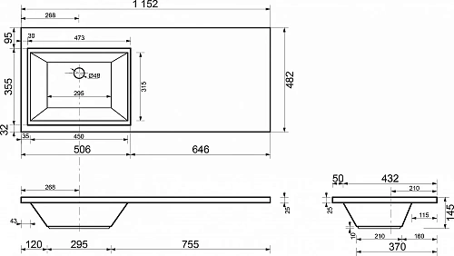 Раковина Style Line Даллас /эстетика 1150x480, левый СС-00000518 Раковина Style Line Даллас /эстетика 1150x480, левый СС-00000518
