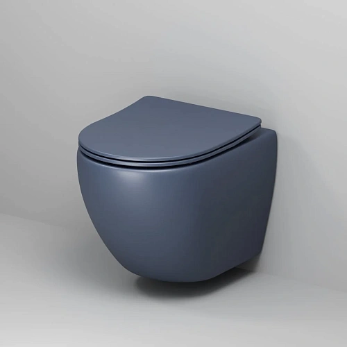 Унитаз подвесной GROSSMAN GR-4455BLMS Color 485x360x375 синий матовый безободковый с тонкой крышкой Унитаз подвесной GROSSMAN GR-4455BLMS Color 485x360x375 синий матовый безободковый с тонкой крышкой