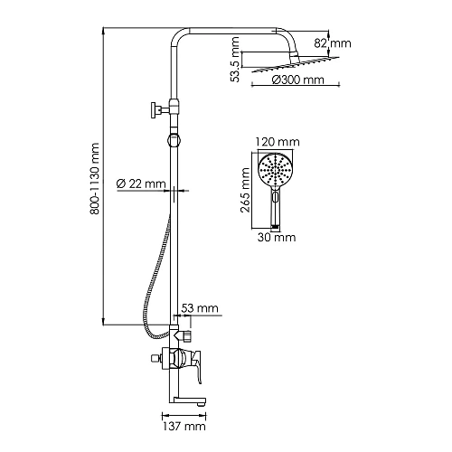 Душевая система WasserKRAFT A166.116.127.010.CH хром Душевая система WasserKRAFT A166.116.127.010.CH хром