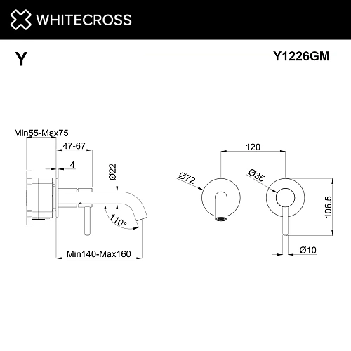 Смеситель для раковины WHITECROSS Y Y1226GM скрытого монтажа, оружейная сталь Смеситель для раковины WHITECROSS Y Y1226GM скрытого монтажа, оружейная сталь