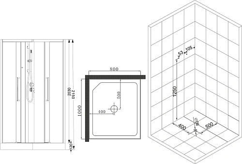 Душевая кабина Esbano MUSE (ESKM108CKRL) ESM-108CKR Left 100x80x215 Душевая кабина Esbano MUSE (ESKM108CKRL) ESM-108CKR Left 100x80x215