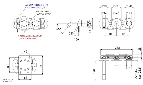 Смеситель для ванны Remer Metrica MC54D3PRP, медь брашированная Смеситель для ванны Remer Metrica MC54D3PRP, медь брашированная