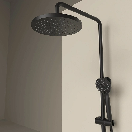 Душевая система SANCOS Teo SC11002MB c термостатом, встроенным изливом, с регулировкой по высоте, черный матовый Душевая система SANCOS Teo SC11002MB c термостатом, встроенным изливом, с регулировкой по высоте, черный матовый