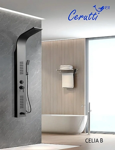 Душевая панель Ceruttispa CELIA B CT10401 из нержавеющей стали с форсунками, черный Душевая панель Ceruttispa CELIA B CT10401 из нержавеющей стали с форсунками, черный