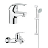 Комплект смесителей GROHE Eueroeco с душевым гарнитуром, хром (124428)