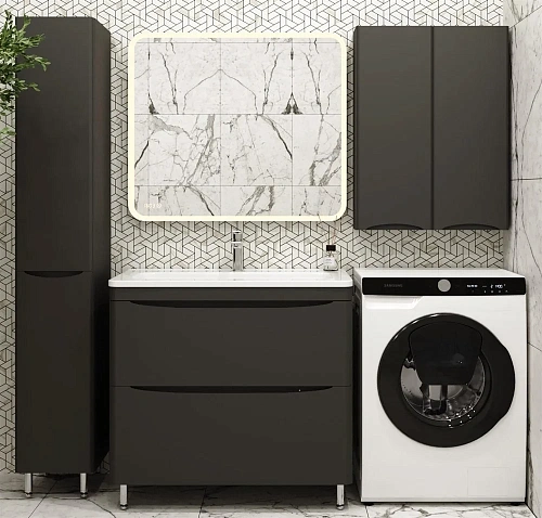 Тумба под раковину Style Line Бергамо мини 90 (2 ящ.) Люкс антискрейтч черный, PLUS напольная СС-00002363 Тумба под раковину Style Line Бергамо мини 90 (2 ящ.) Люкс антискрейтч черный, PLUS напольная СС-00002363