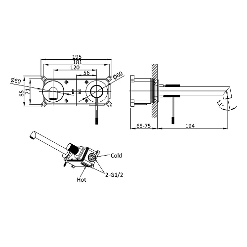 Смеситель для раковины Vincea Desire VBFW-1D1BG встраиваемый однорычажный, брашированное золото Смеситель для раковины Vincea Desire VBFW-1D1BG встраиваемый однорычажный, брашированное золото